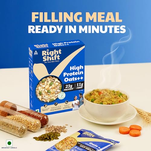 Image of Right Shift High Protein Oats++ with Millets & Seeds, 240g | 23g Protein, 11g Fibre | Helps you meet 35% of your daily protein intake when made with milk | Ideal for Weight Loss, High Fibre | Ready to Cook | No Added Preservatives