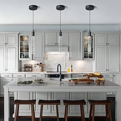 Image of Modern Kitchen Island Pendant Light Dimmable LED Black Finish Mini Crystal Pendant Lighting Bedroom Bedside Table Small Pendant Lights(1-Pack)