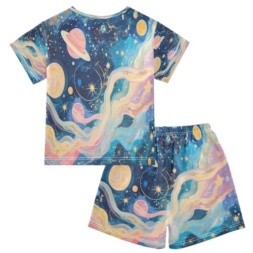 Starry Sky Kids Pjs Set Boys Girls Summer Short-Sleeve Sleepwear Pajamas 2PCS2