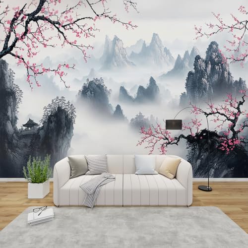 MMYAOKEN Papier Peint Panoramique Japonais Paysage 200x140 cm - Décoration Murale Asiatique Montagne - Tapisserie Murales Papier Peint Intissé pour Chambre...