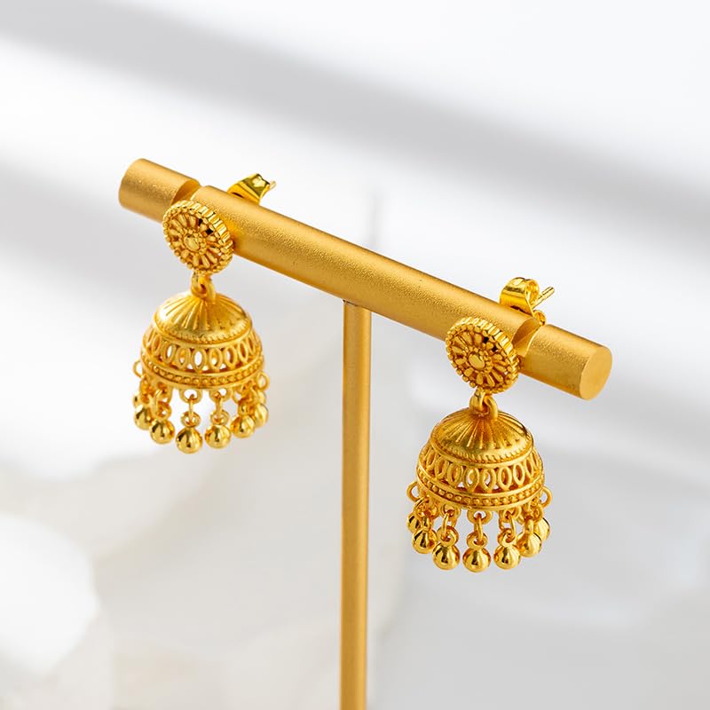 Gold Indian Jhumki Bell Vintage Statement Stud Earrings for Women Retro Ethnic Bohemian Hollow Jhumka Round Bells Tassel Dangle Drop Earring Bollywood Traditional Boho Gypsy Studs Jewelry Gift3