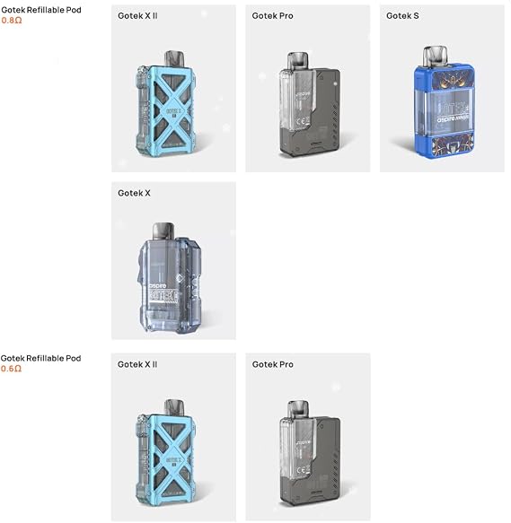 Aspire GOTEK POD Cartridges 3 Boxes Total 6 Pcs + 3 Pcs GOTEK Compatible Silicone Caps 0.8Ω, Silicone Cap Black