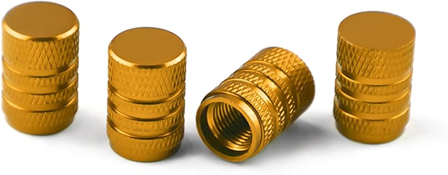 Aluminum Alloy Tire Valve Stem Caps, 4 Pack Universal Car Wheel Tire Valve Caps, Universal Stem Covers for Cars Trucks Motorcycles SUVs and Bikes Gold/4PCS