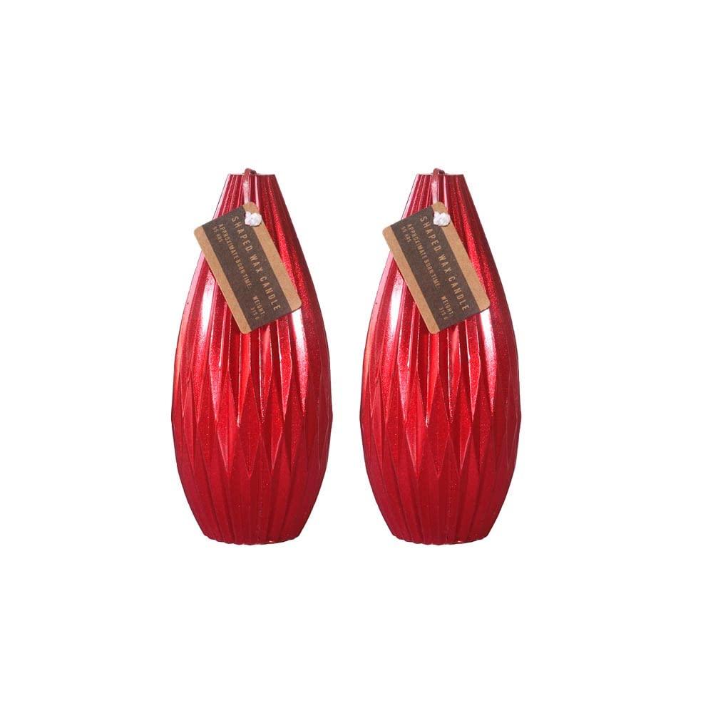 LOLAhome Set de 2 Velas de Navidad lágrima Rojo Metalizado de parafina de Ø 6,7x15 cm