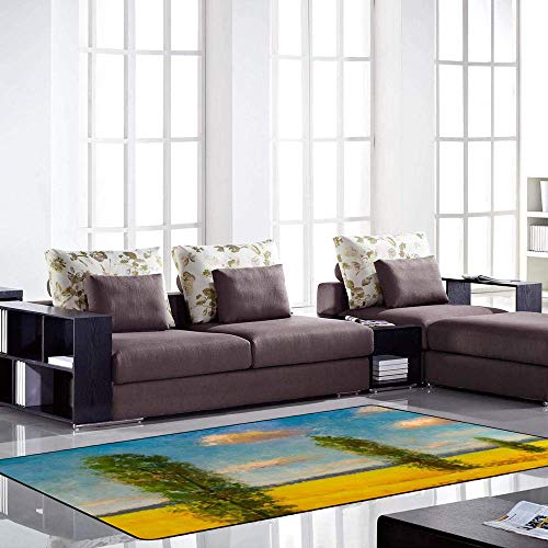 Tapis salon champ de blé jaune Ruchen 203x147 cm en velours corail