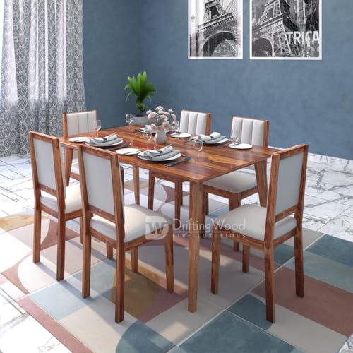 Image of DRIFTINGWOOD Tiya Dining Table 6 Seater | Six Seater Dinning Table with 6 Chairs for Home | Rosewood, Honey Finish, Self Assembly(DIY)