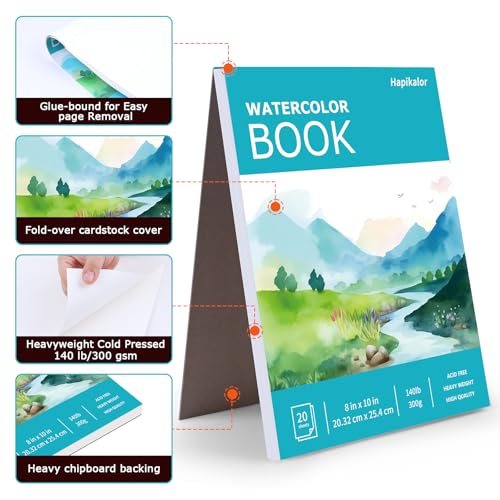 Image of Hapikalor Watercolor Paper Pad, 8 inchx10 inch Water Color Paper, 140lb /300gsm Teal