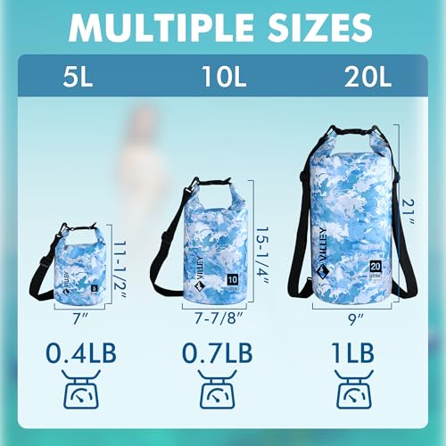 Image of VILLEY Dry Bag Waterproof 20L Roll Top Storage Backpack, Keeps Gear Dry Lightweight Backpack for Kayaking Boating Camping Swimming and Beach Accessories Blue Camo