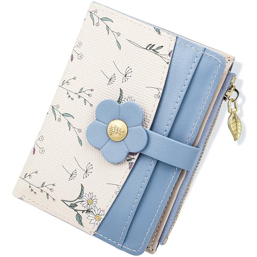 Image of Farcauo Small Floral Womens Wallet Cute Wallets for Women Thin Blue Women's Wallet Kawaii Flower Card Wallets for Women Ladies