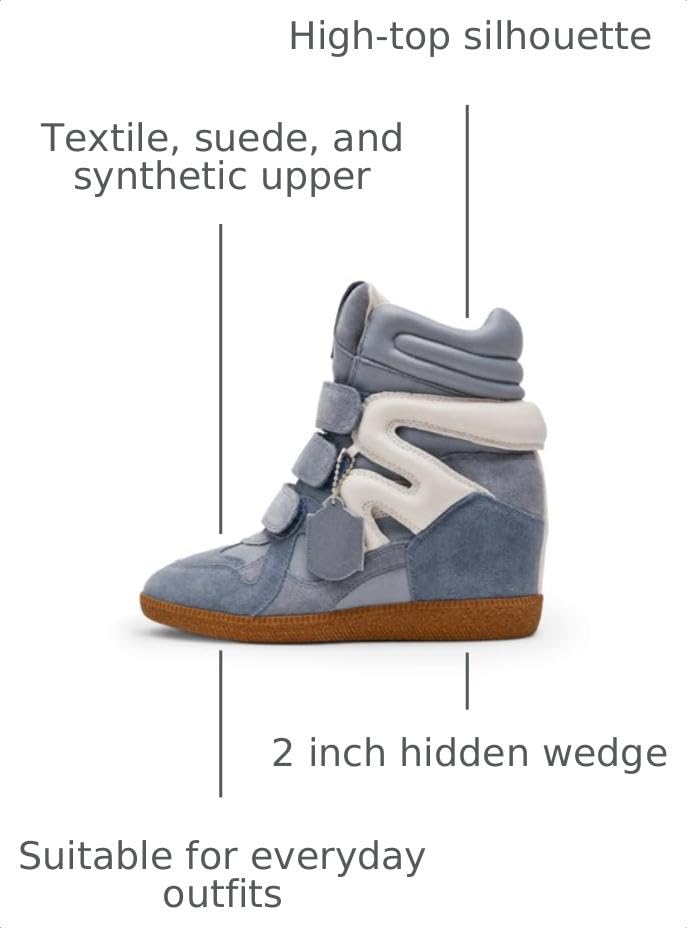 Image of Dsevht Hidden Wedge Sneakers for Women High Top Fashion Sneaker Suede High Heel Platform Tennis Triple Strappy Band Casual Vintage Dressy Comfy Campus Trendy Retro Sneaker