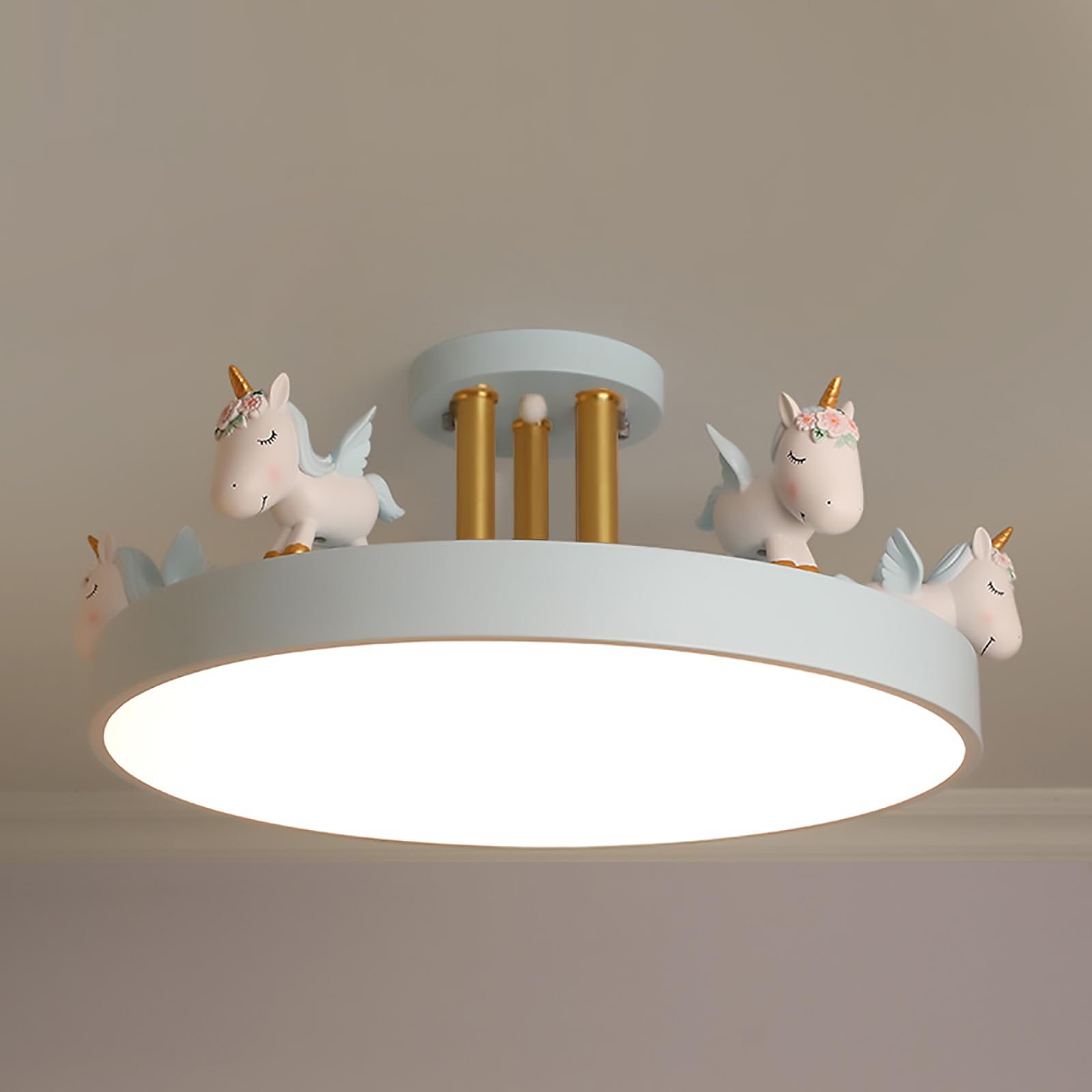 HYJAUSXB Cartoon Ceiling Light Girls Room Lighting Fixtures, Round LED Chandelier 3 Color Dimmable, Flush Mount Kids Lamp for Baby Bedroom,Study Room(Metal Rod, Blue)