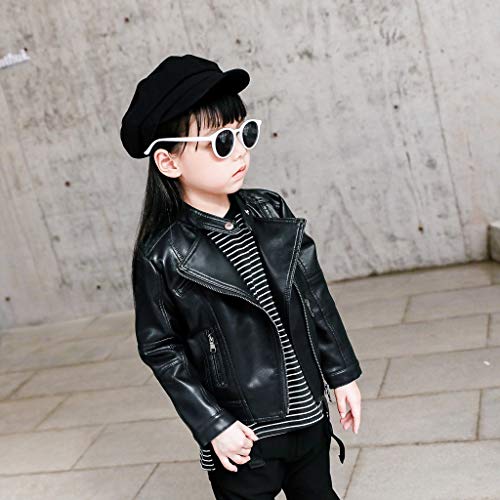 Boys Girls Spring Motorcycle Faux Leather Jackets with Obliqu𝚎 Zipper Girls Leather Jacket with Pockets2