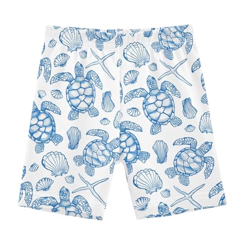 Blue Retro Sea Turtle Girls Shorts Elastic Waist Sports Shorts Girls Leggings Pants for 4-10 Years