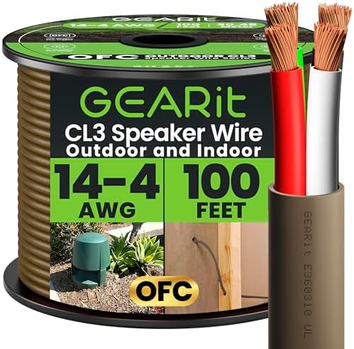 GEARit Outdoor Speaker Wire 100 ft 14/4 Direct Burial Speaker Wire UL CL3