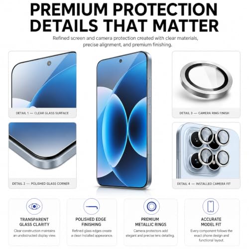 Image of FIRST MART Tempered Glass for Xiaomi 17 5G with Silver Camera Ring Guard & Installation Kit | HD Clear Edge-to-Edge Screen Protector, Scratch Resistant, Case-Friendly | Pack of 1