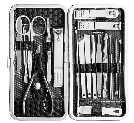 Essentials 18 in 1 Manicure Pedicure Kit with Nail Cutter, Scissors, Tweezers Knife, Ear Pick Eyebrow Utility Tools with Leather Case-image-46