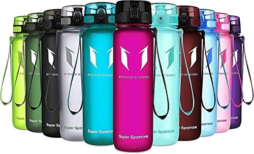 Sportowa butelka wody Super Sparrow - 350 ml / 500 ml / 750 ml / 1l / 1,5 l - Nietoksyczny bez BPA i ekologiczny plastik Tritan Co-poliester - do biegania, siłowni, jogi, na zewnątrz i na kemping
