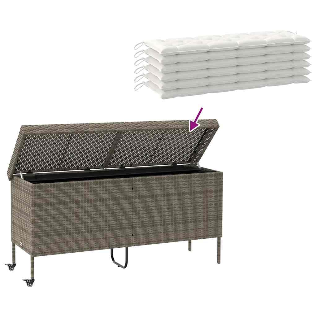 vidaXL Skrzynia ogrodowa z kółkami, szara, 160x55x75 cm, polirattan