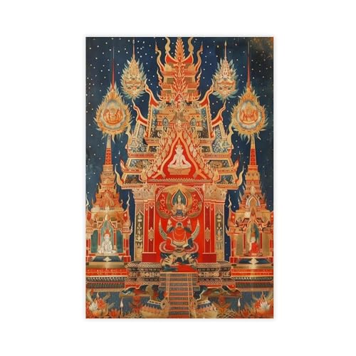 Poster temple thaïlandais décoration murale chambre toile asiatique 60x90 cm