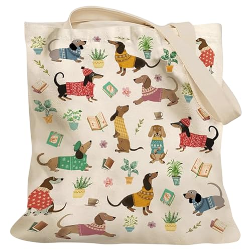 Simsky Regalo Dachshund Mujer   Bolso de mano de lona estético con bonito diseño de salchicha, bolsa de compras reutilizable como accesorio y decoración