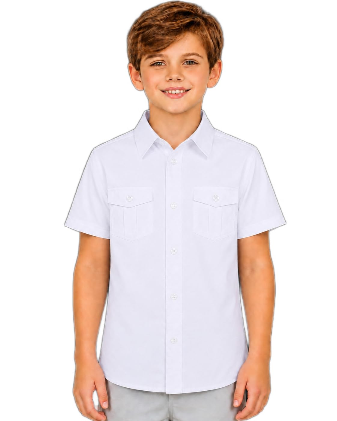Bienzoe Garçons Manche Courte Chemise pour L'école: Enfants Bouton Haut Collier Robe Mode Chemises