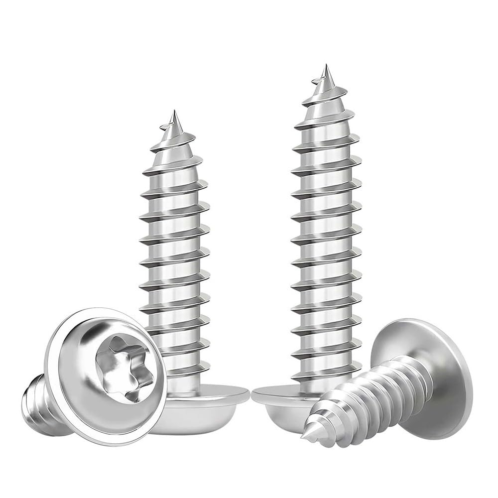 Torx Viti Autofilettanti - Acciaio Inox A2 V2A Viti per Legno a Testa Bombata con Rondella Filettatura Completa Metrica Argento, M4 x 10mm (20 Pezzi)
