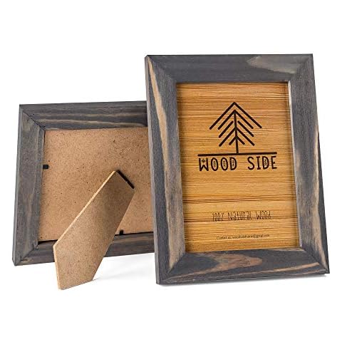 Rustic Wooden Picture Frames 3.5x5 Inch - Set of 2-100% Natural Solid Eco Wood with Real Glass Wall Mounting and Tabletop Display Photo Frame - Grey Cover