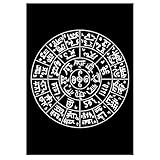 龍体文字 フトマニ図アート ポスター – 黒背景 モノクロ 古代文字アート 壁掛けインテリア (A3)