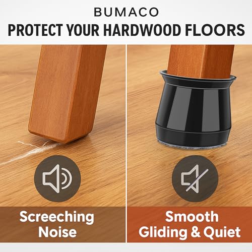 Image of BUMACO Chair Leg Floor Protectors Chair Leg Protectors for Hardwood Floors Silicone Pads Covers to Protect Floors (Black-20 Pcs, Universal L (1-5 /16 inch~2 inch)