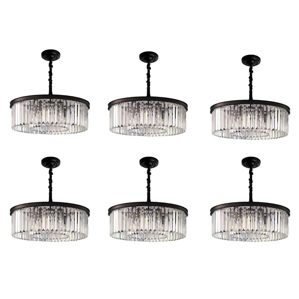 BUNCC Modern Crystal Raindrop Chandelier Adjustable Hanging Pendant Ceiling Light American Style Black Wrought Iron Crystal Round Pendant Light For Bedroom, Entryway, Dining Room, Girls Room, Foyer
