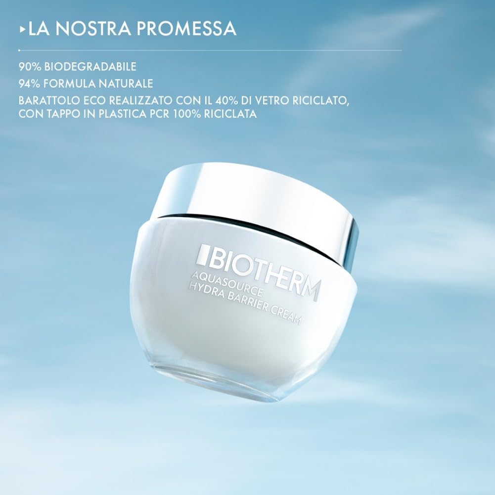 Biotherm Aquasource Hydra Barrier Cream, Crema Facial, Para Piel Seca, Hasta 72H de Hidratación, Efecto Fortalecedor, Enriquecida con Biotech Plankton, Ácido Hialurónico y Bio-Ceramidas