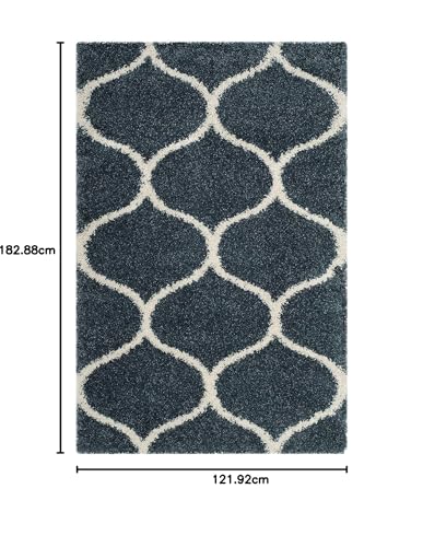 Image of Handwoven Microfibre 3D Rug for Living Room (Slate Blue & Ivory, 4 X 6 Feet, Microfibre)