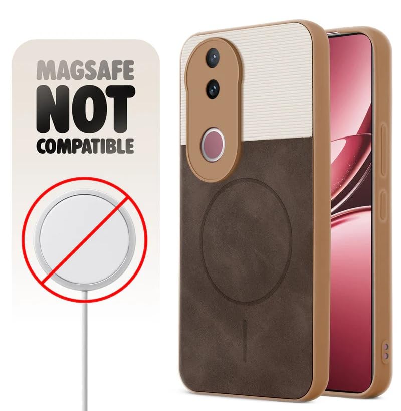 Image of Bintage CASE Dual-Leather Mac Safe Design Phone Case| Soft Touch Finish | Full Camera Protectection Back Cover Compatible for IQOO I2410 / Z10R /Vivo V50 5G - White & Choco Brown