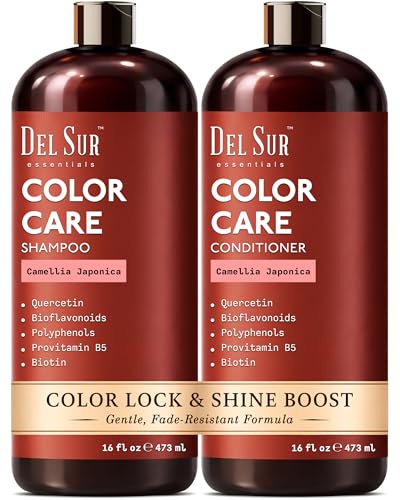 Image of DEL SUR Color Safe Shampoo and Conditioner Set for Color Treated Hair | Camellia Japonica, Quercetin & Biotin | Anti-Frizz & Hydrating | 16 fl oz Each