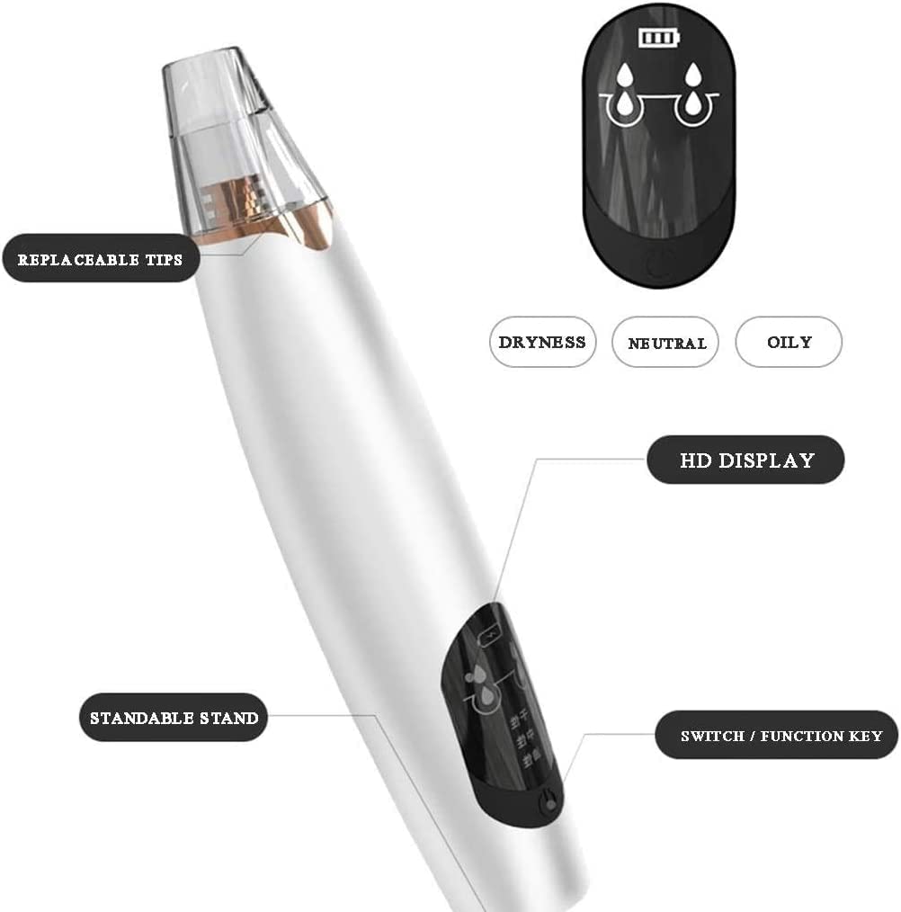 ESHINEDE Aspirateur de Points Noirs, Nettoyeur électrique de Pores du Visage, Outil d'extraction de Points Noirs Rechargeable USB avec 3 sondes et kit d'aspiration de Points Noirs