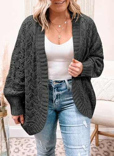 Image of Eytino Womens Plus Size Crochet Cardigan Sweater Long Sleeve Hollow Out Open Front Cardigans Outwear(1X-5X)