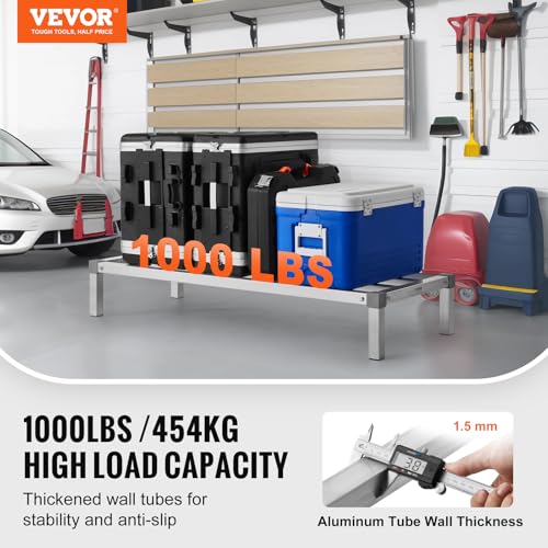 Image of VEVOR Aluminum Dunnage Rack, 48 inch x 20 inch Commercial Food Floor Rack, 8 inch Off the Floor, 1000 lbs Capacity All-Welded Aluminum Storage, for Storage in Restaurants, Kitchens, Garages and Vehicles