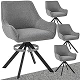 Goeurvant Esszimmerstühle Drehbar 4er Set mit Armlehne – 360°Drehbar Polsterstuhl Leinen Modern Drehstuhl Küchenstuhl mit Metallgestell und Rückenlehne für Esszimmer, Wohnzimmer, Büro, Hellgrau