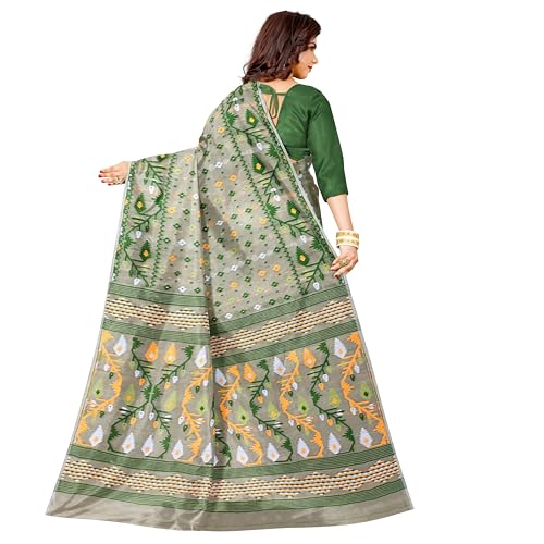 Image of Mayabi Women's Dhakai Jamdani Cotton Silk Saree Traditional Bengali Tant Korat Work, Without Blouse Piece