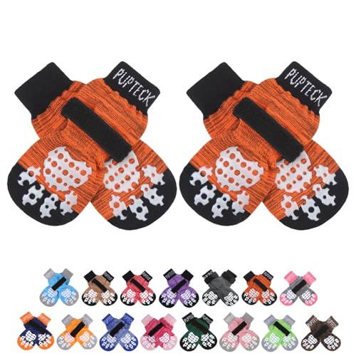 PUPTECK Anti-Slip Dog Socks with Double Sides Grips for Small Medium Large Dogs Hardwood Floors Prevents Licking, Dog Shoes for Hot Pavement Traction Control Paw Protector for Senior Dogs