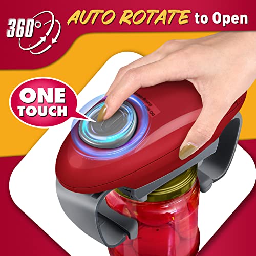 Kitchenmuh Higher Torque Electric Jar Opener For Seniors With Arthritis Fit Almost Jars Size, Strong Tough Automatic Jar Opener For Weak Hands, Hands Free Battery Operated Bottle Opener (Red) #TOP1