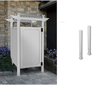 Zippity Outdoor Products ZP19009 Hampton Outdoor Shower Enclosure, White, 36" x 36" & ZP19011 Surface Mounts Vinyl Fence, White