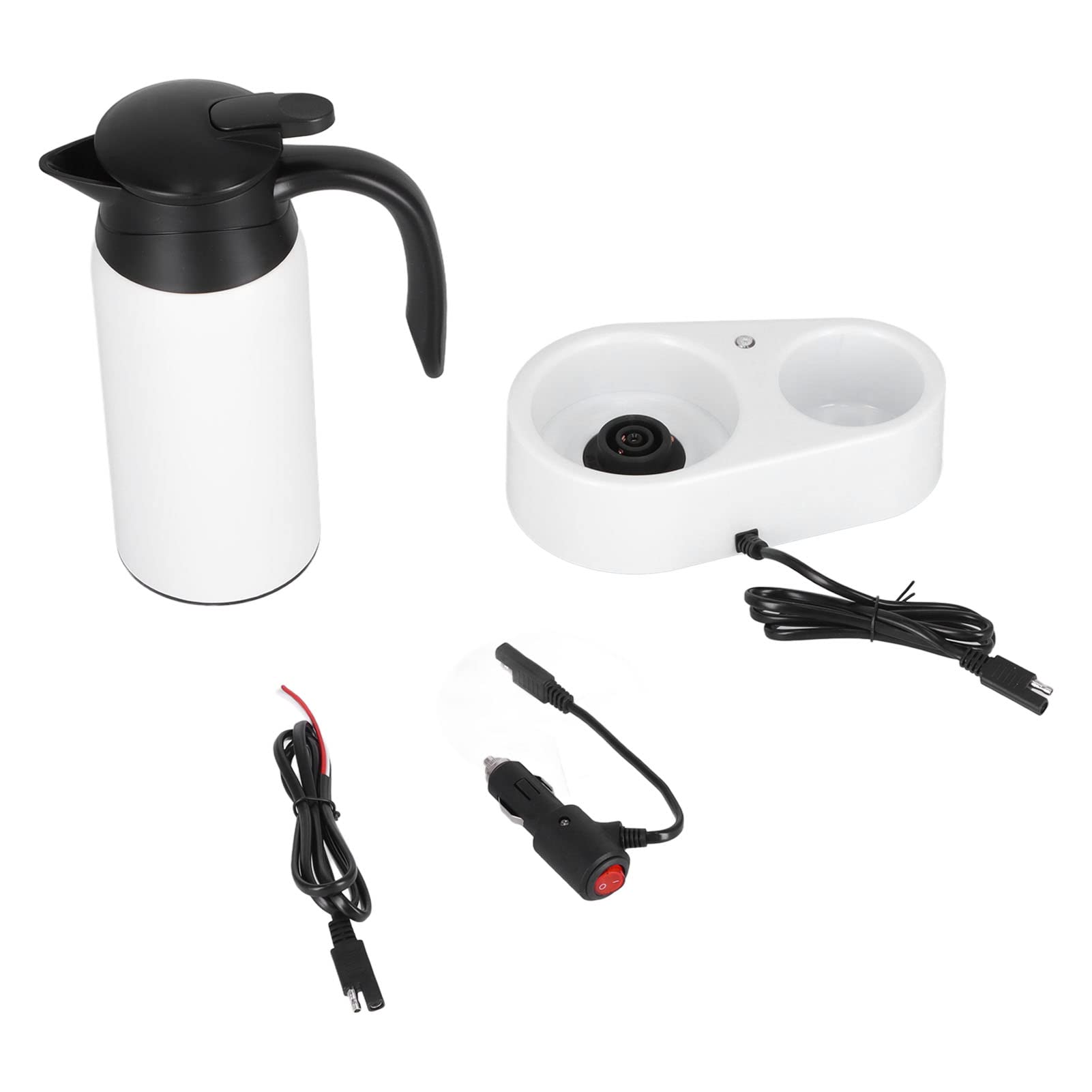 Hervidor Eléctrico Portátil 800ml, 12V/24V, 304 Acero Inoxidable Dispensador de Agua para Coche con Tapa de Anillo de Sellado de Silicona para Viajes de Hervir Agua (fondo blanco blanco)