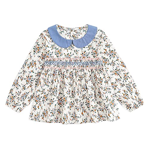 Image of Curipeer Toddler Girls Long Sleeve Shirt, Smocked Blouse, 6M-6Years