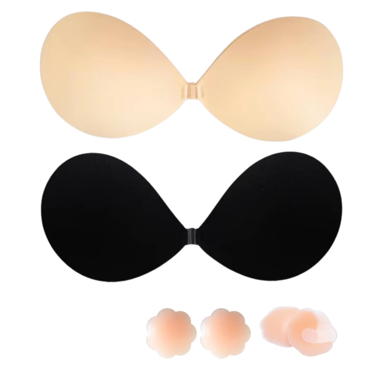 Klebe BH Push-Up, BH-Rückenfrei Trägerloser, Klebe Große Brust Push-Up, Trägerloser Sticky Bra, Ohne Träger Unsichtbarer, Invisible Bra 2Stück mit 4Pcs Nippelpads