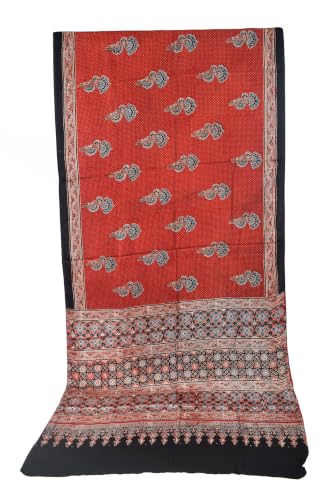 Image of Ethnics of Kutch Womenss Ajrakh Modal Silk Natural Dye Hand Block Print Saree with Blouse Piece - 5.5 Mtr Length