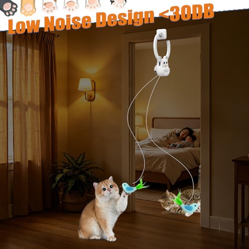 Image of Interactive Cat Toys for Indoor Cats, Automatic Flying Bird Feather Wand Toy for Chase Exercise Enrichment, Rechargeable Durable Safe Hanging Cat Toy for Bored Kittens & Adult Cats