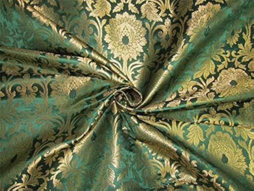 Tissu brocart vert émeraude et or Bro610 de 112 cm de large - 2