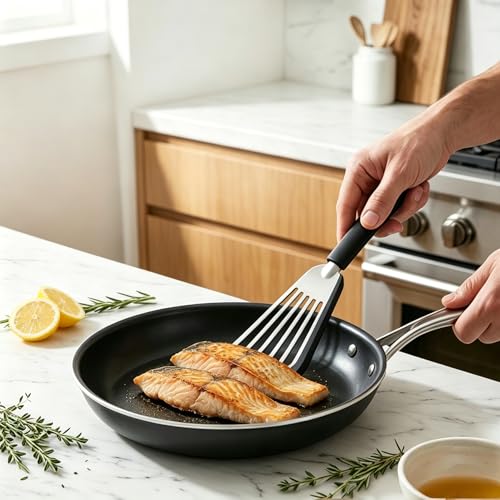 Fish Spatula, Egg Flipper for Nonstick Cookware – Flexible Thin Silicone Bladed Kitchen Turner for Eggs, Omelets, Pancakes, Dishwasher Safe & Heat Resistant Up to 446°F — view 2