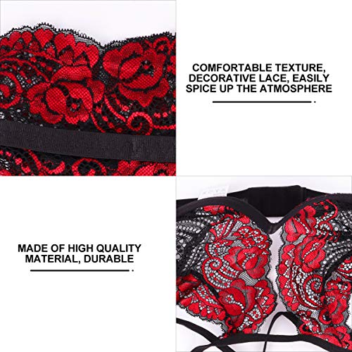 ARTIBETTER 3 Peças Femininas Halter Lingerie Sutiã Sexy Calcinha G Cordão Cinta-Liga de Renda Bodysu